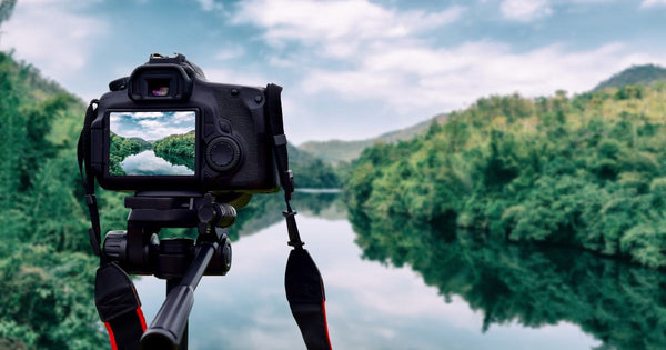 Camera taking a photo of a beautiful river