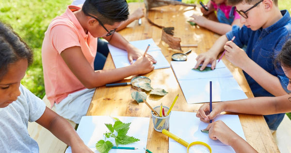 Children doing nature crafts